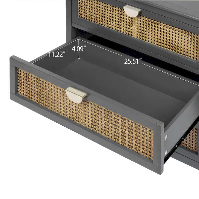 Natural Rattan 3-Drawer Storage Cabinet | Wood Grain Body