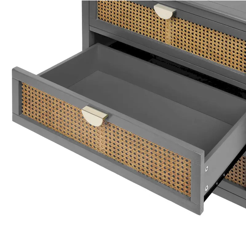 Natural Rattan 3-Drawer Storage Cabinet | Wood Grain Body