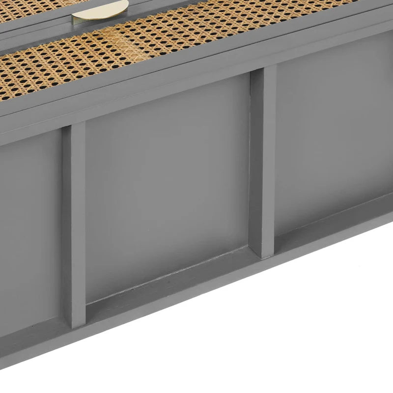 Natural Rattan 3-Drawer Storage Cabinet | Wood Grain Body