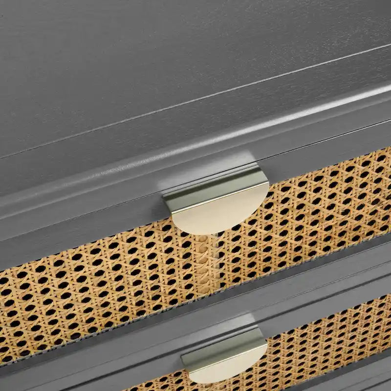 Natural Rattan 3-Drawer Storage Cabinet | Wood Grain Body