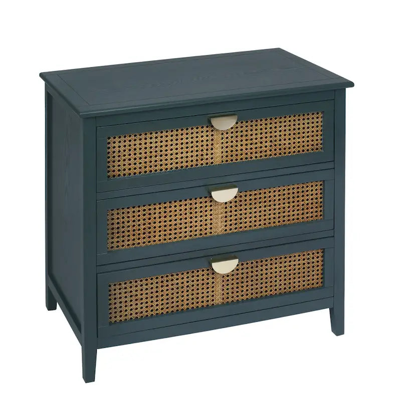Natural Rattan 3-Drawer Storage Cabinet | Wood Grain Body