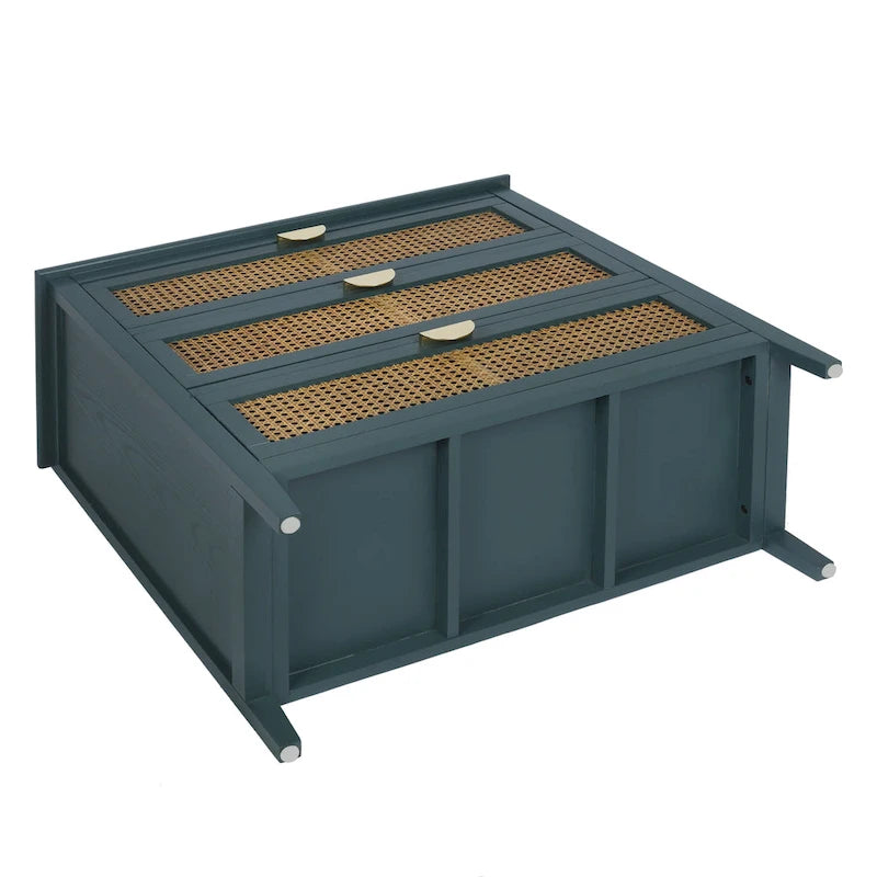 Natural Rattan 3-Drawer Storage Cabinet | Wood Grain Body