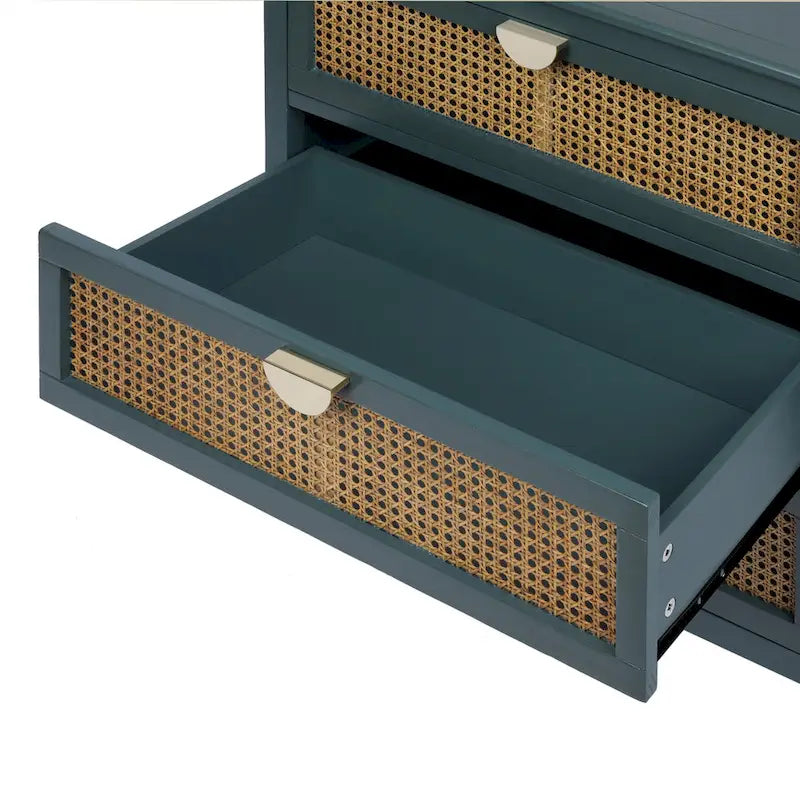 Natural Rattan 3-Drawer Storage Cabinet | Wood Grain Body