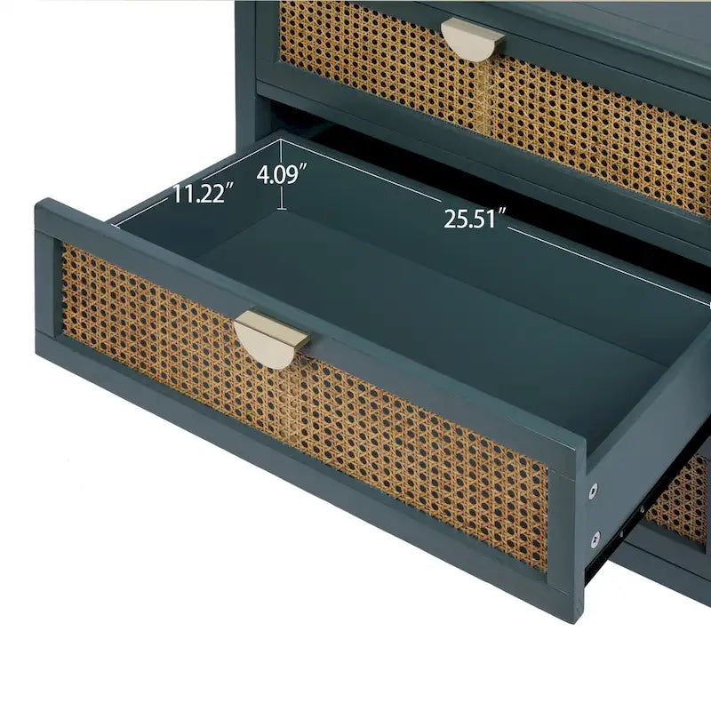 Natural Rattan 3-Drawer Storage Cabinet | Wood Grain Body