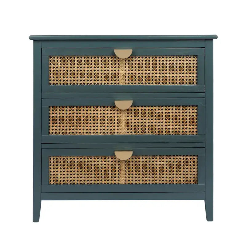 Natural Rattan 3-Drawer Storage Cabinet | Wood Grain Body