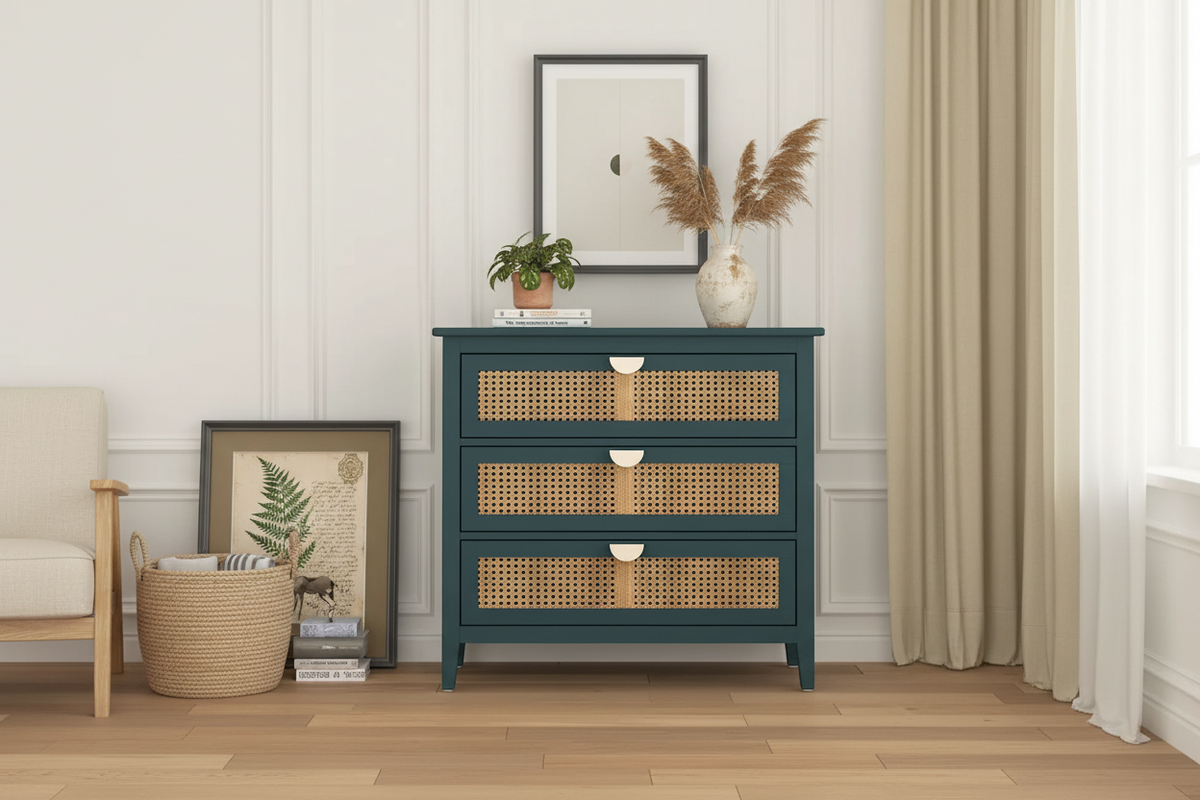 Natural Rattan Cabinet in Cozy Interior